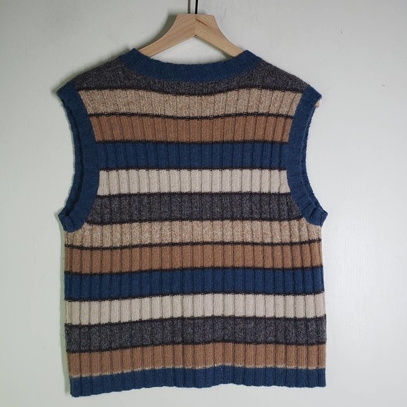 Vintage Maurices Stripe Sweater Vest L Blue Brown Tan Wool - Picture 4 of 7